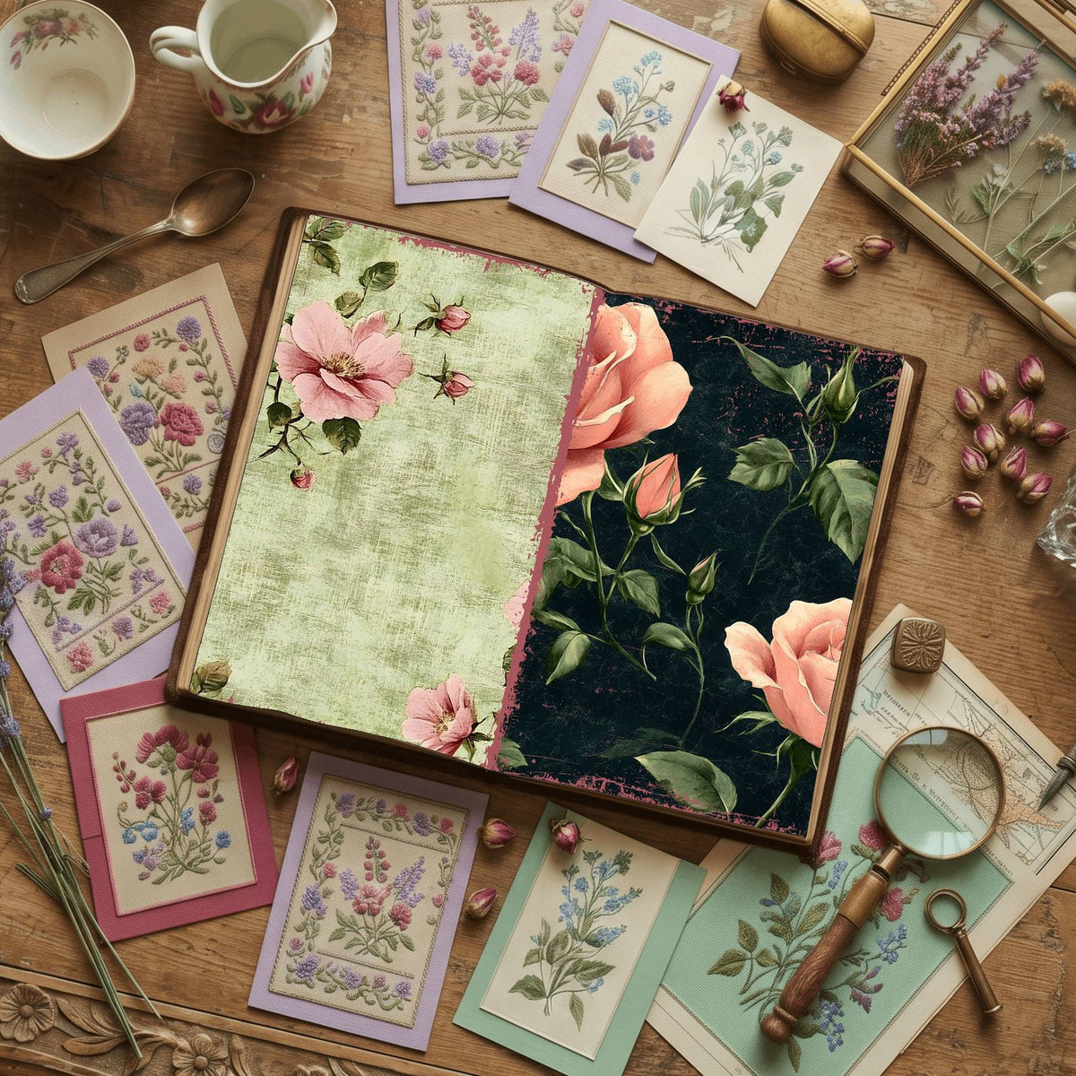 Rose printable junk journal paper, page preview 54