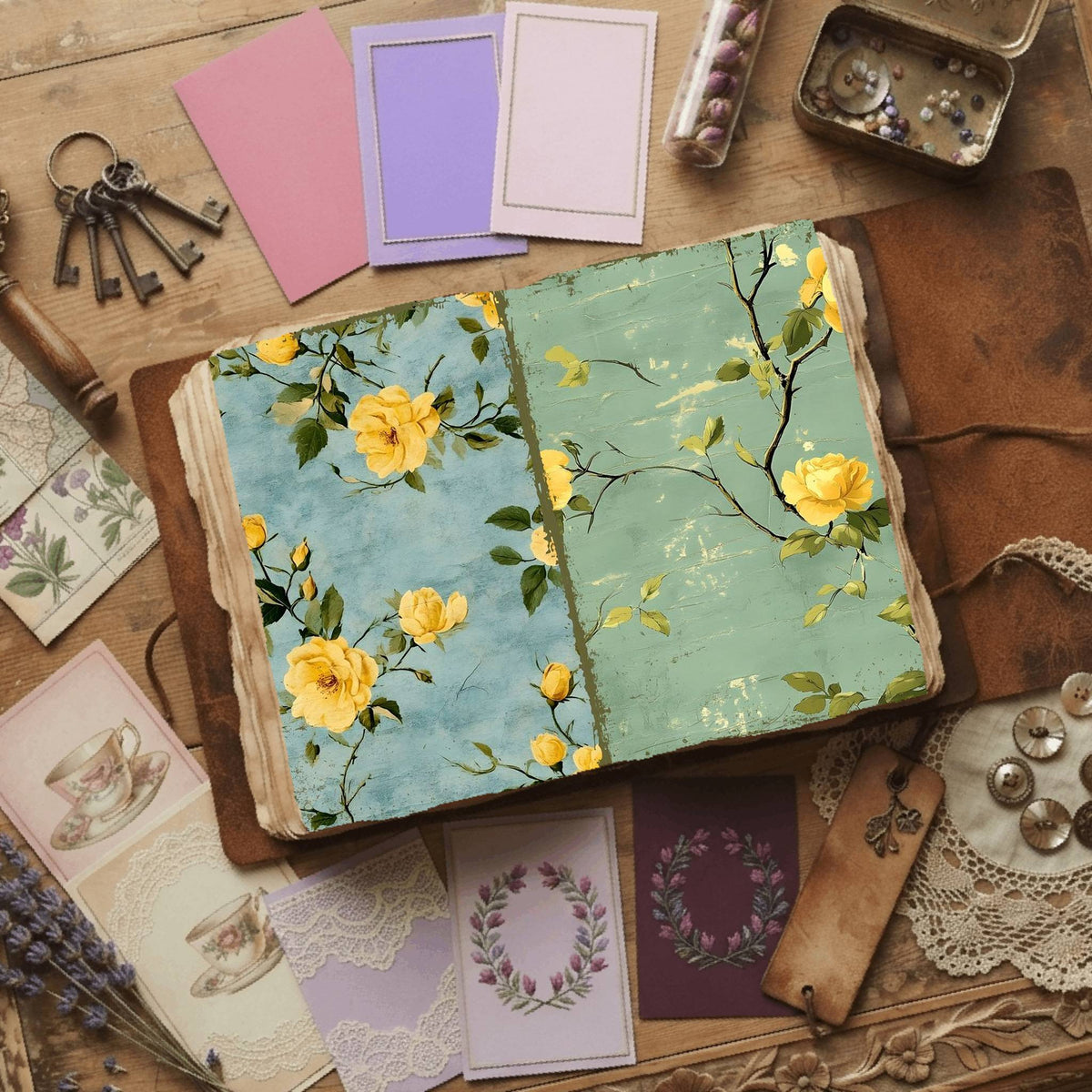 Rose printable junk journal paper, page preview 54