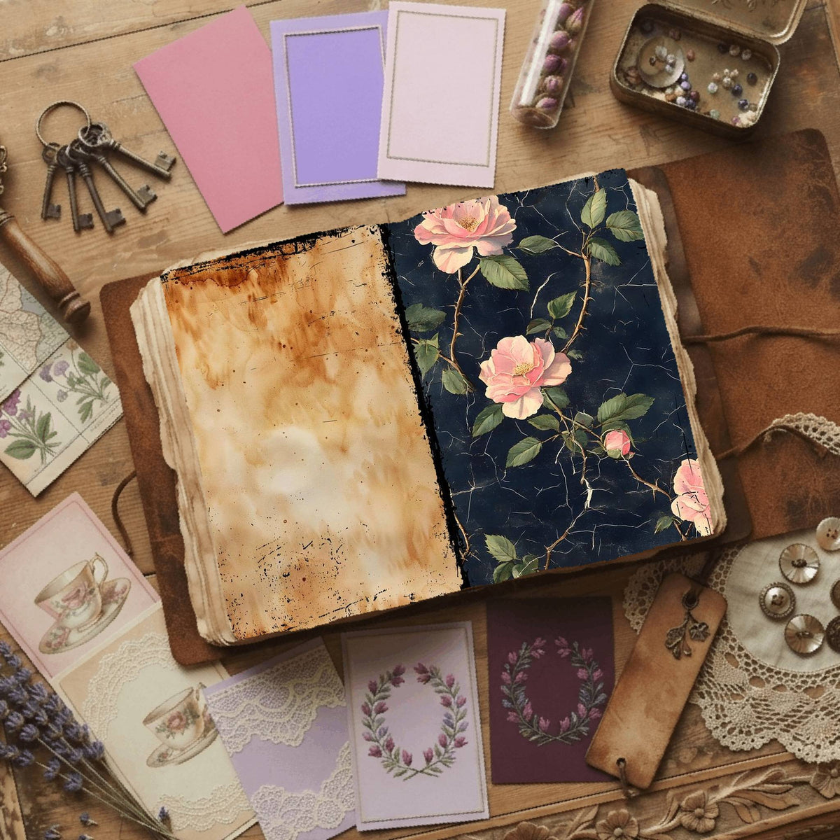 Rose printable junk journal paper, page preview 54