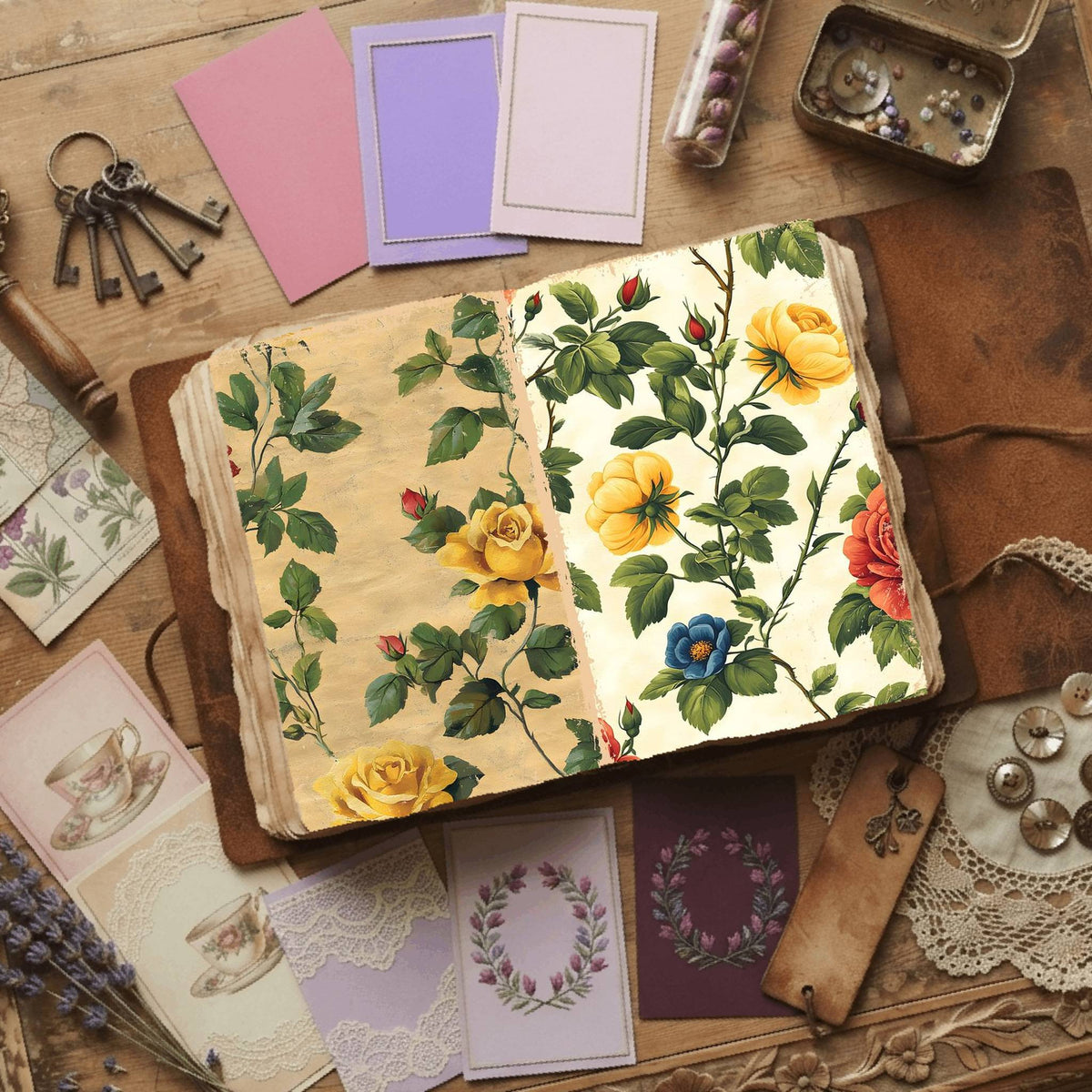 Rose printable junk journal paper, page preview 54