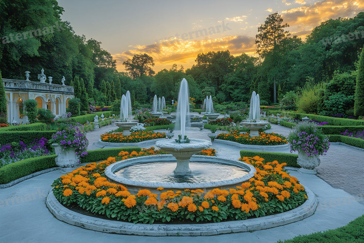Baroque Fountain Garden digital photo backdrop for photo editing, preview 54