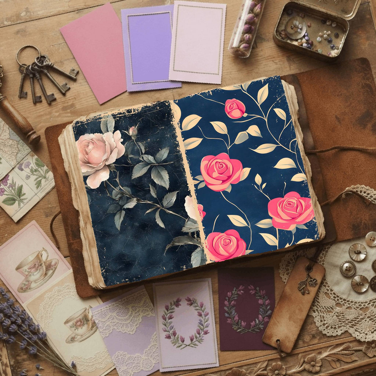 Rose printable junk journal paper, page preview 55