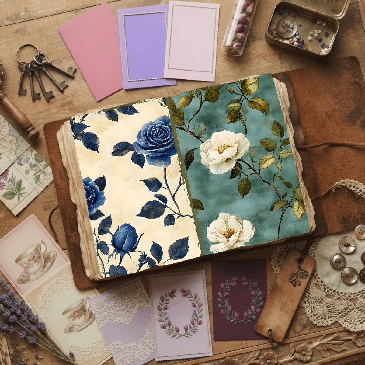 Rose printable junk journal paper, page preview 55