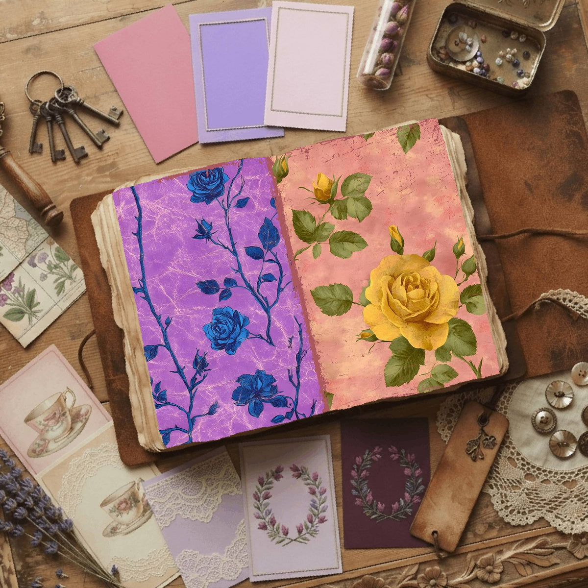Rose printable junk journal paper, page preview 55