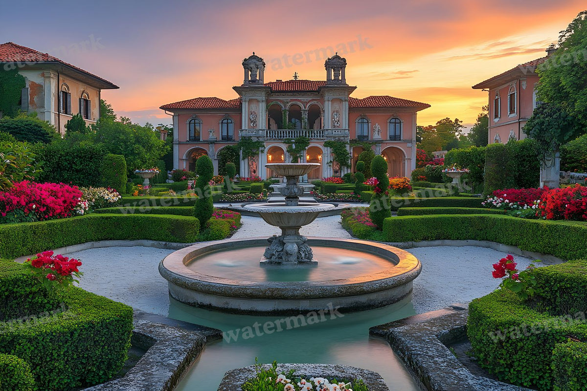 Baroque Fountain Garden digital photo backdrop for photo editing, preview 55