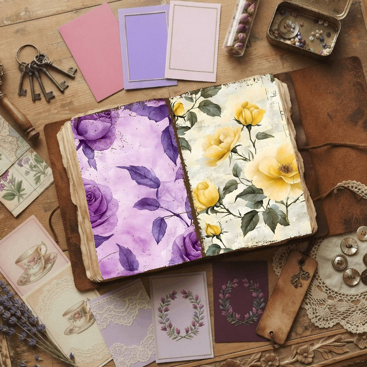 Rose printable junk journal paper, page preview 56