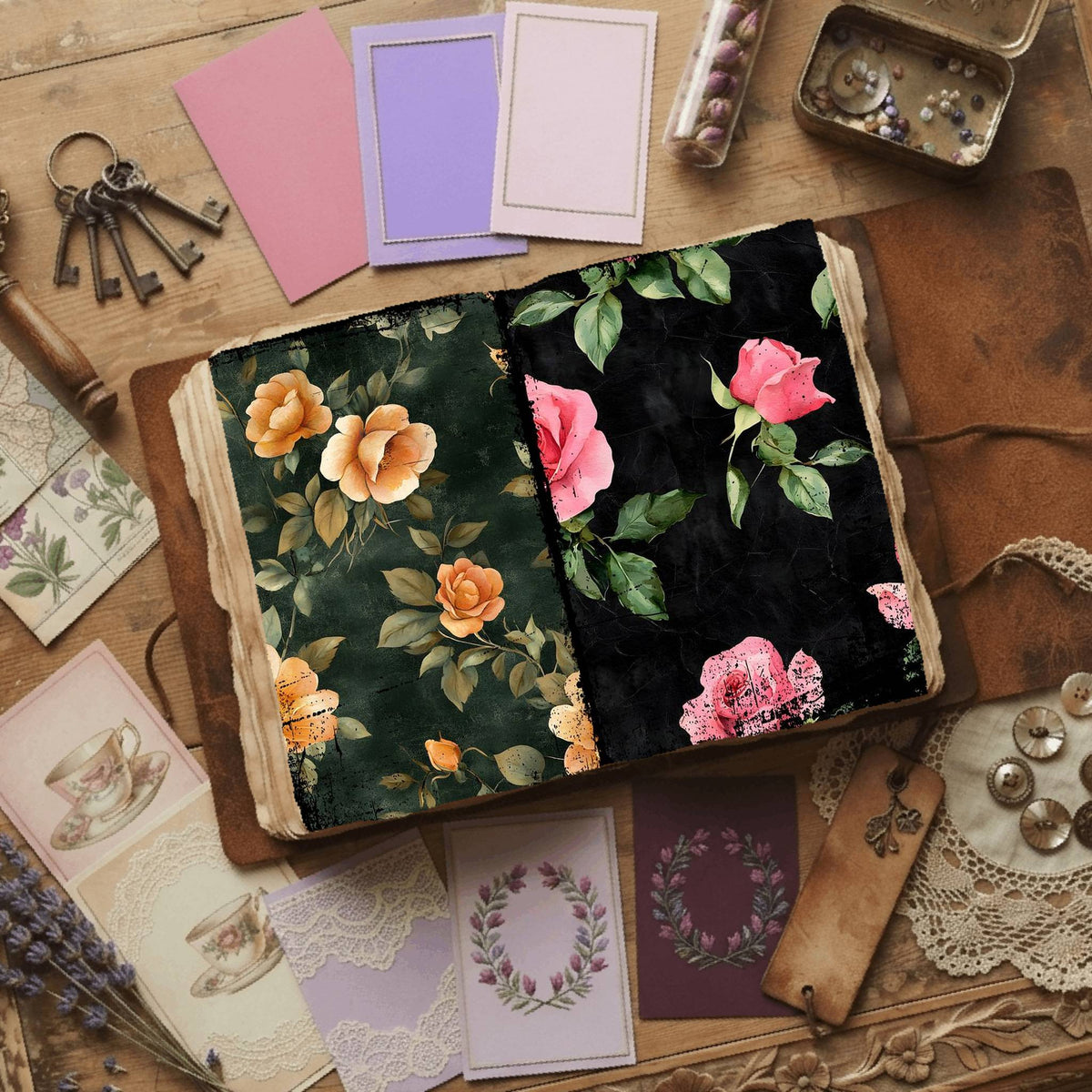 Rose printable junk journal paper, page preview 56