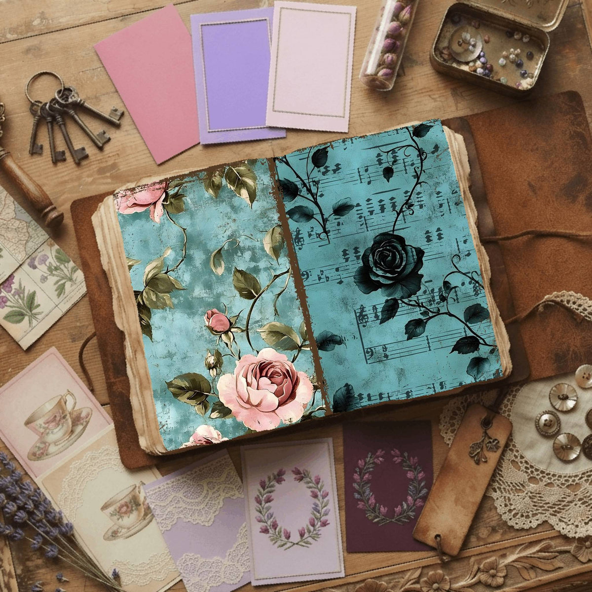 Rose printable junk journal paper, page preview 56