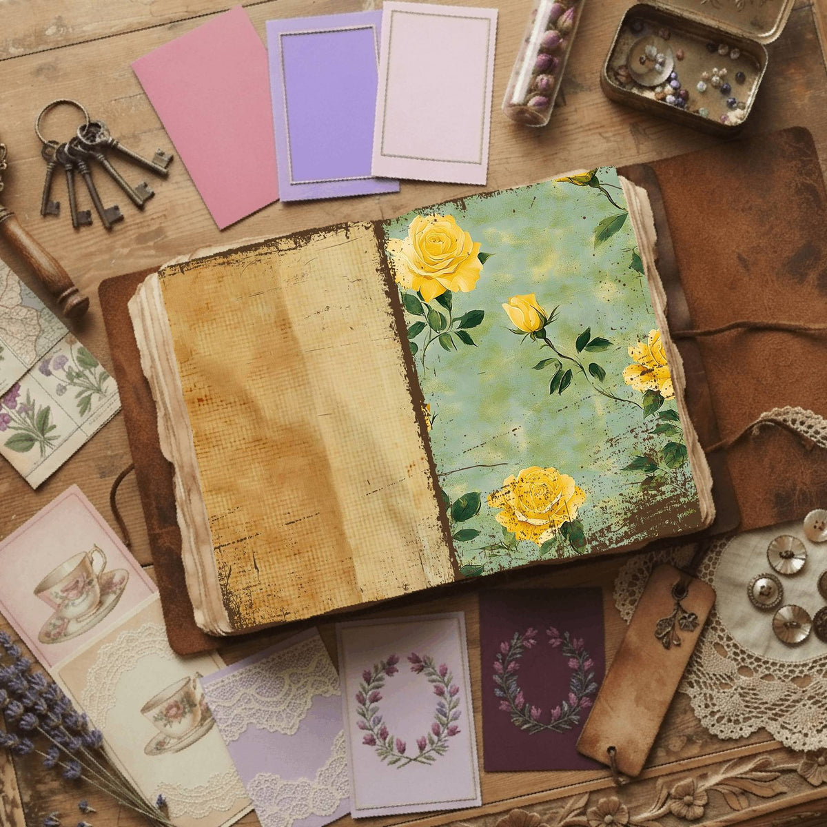 Rose printable junk journal paper, page preview 57