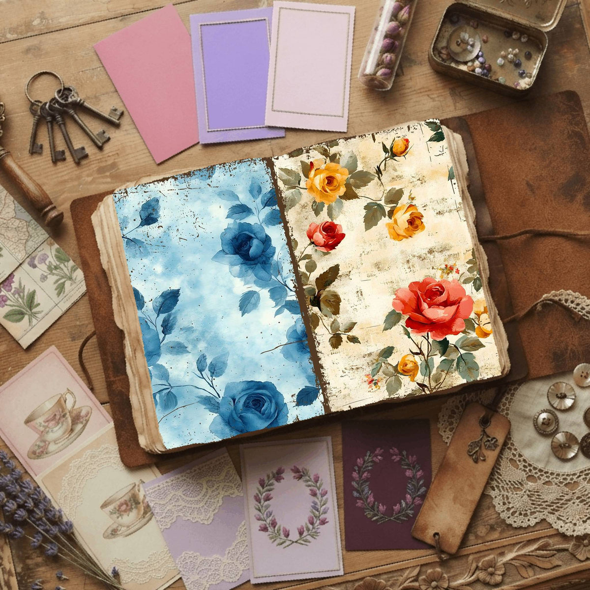 Rose printable junk journal paper, page preview 57