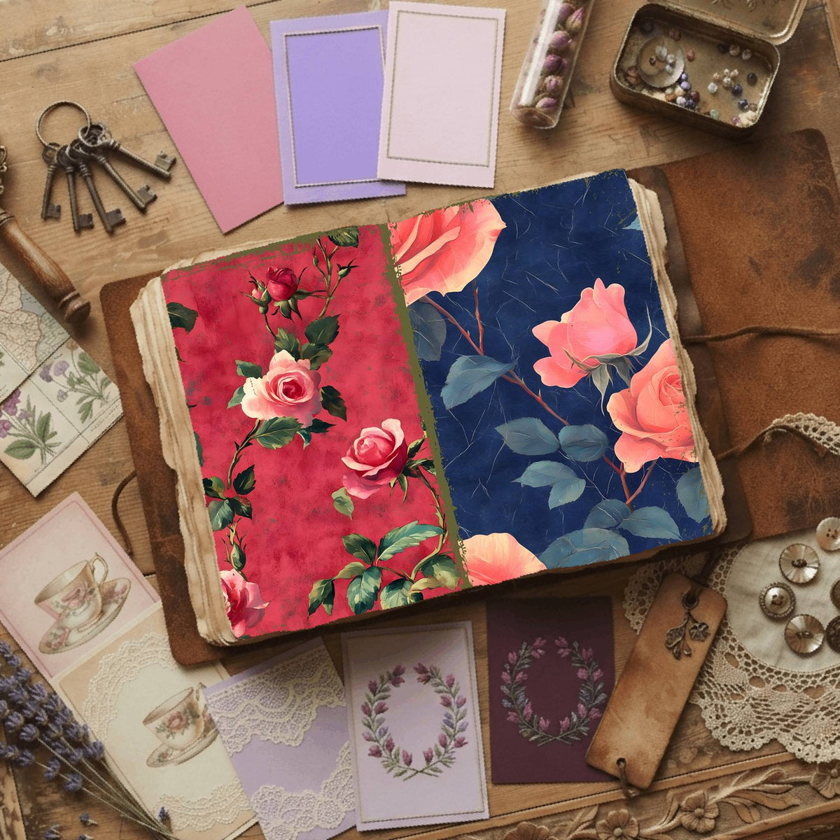Rose printable junk journal paper, page preview 58