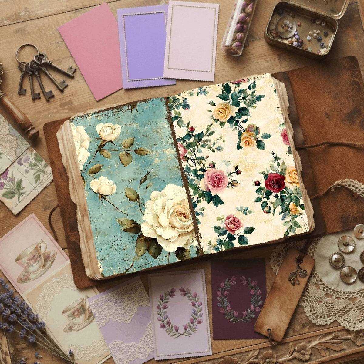 Rose printable junk journal paper, page preview 58