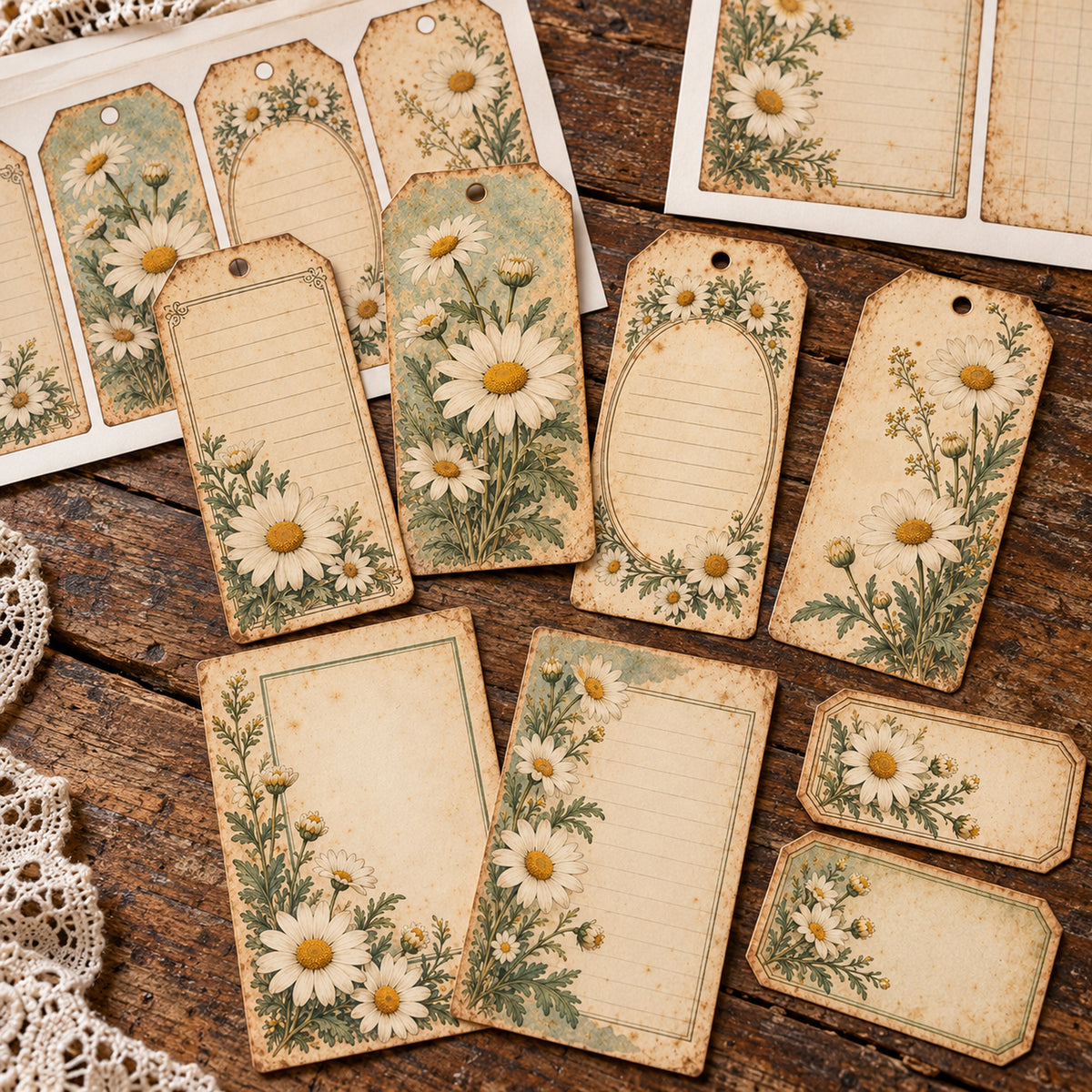Vintage Daisy Junk Journal Kit - 15 Double-Page Spreads + 6 Ephemera Sheets