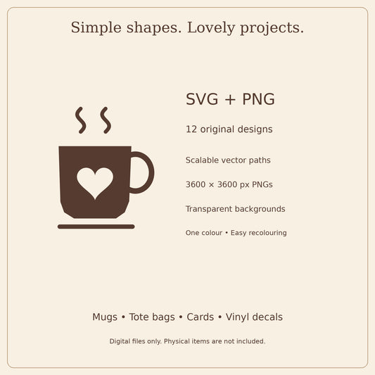 Cozy Coffee SVG Pack – 12 Café Designs with Transparent PNGs