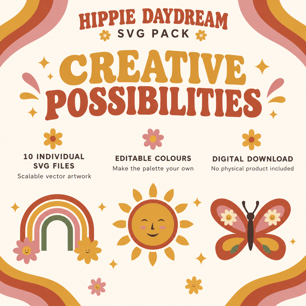 Hippie Daydream SVG Pack – 10 Retro Boho Designs