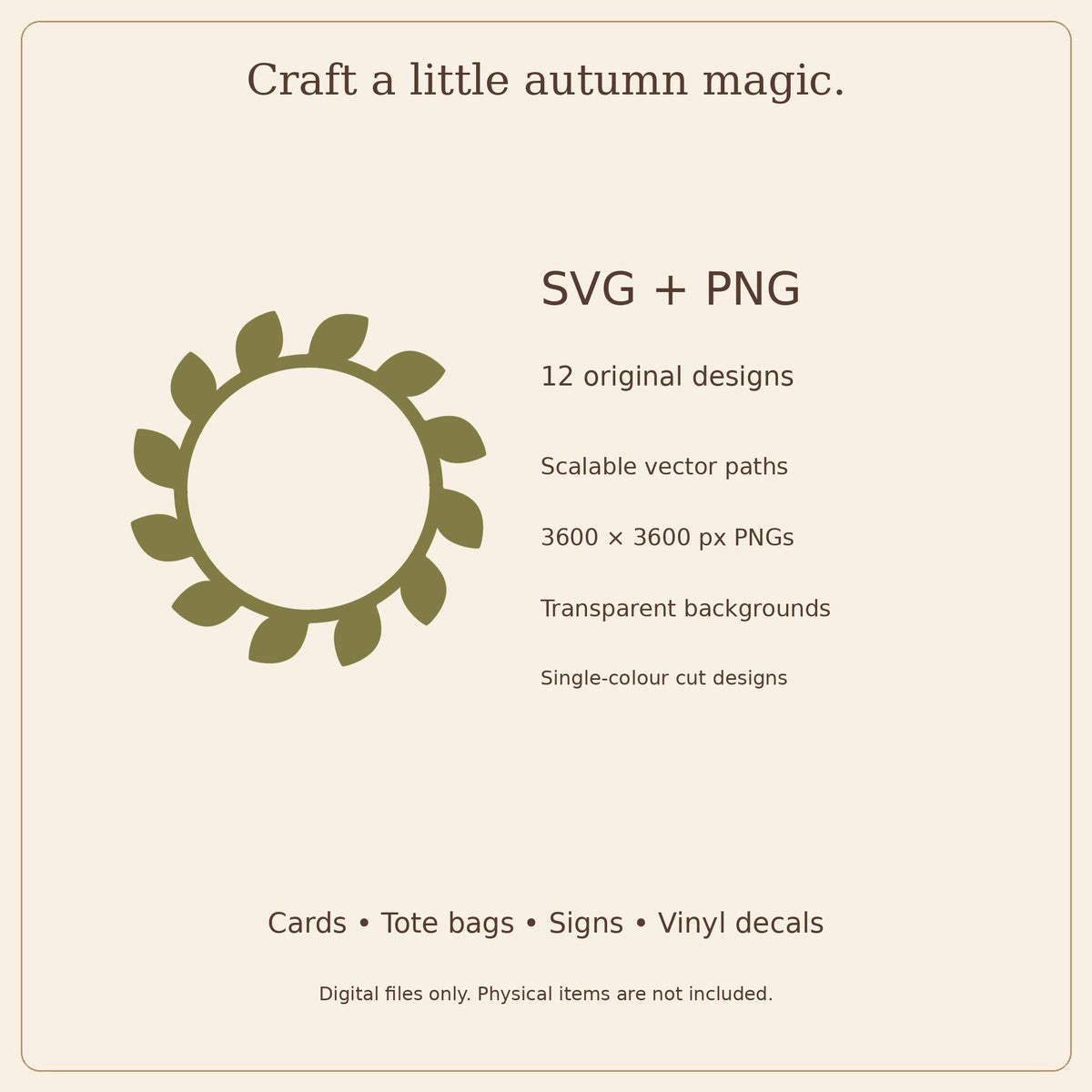 Autumn Botanicals SVG Pack – 12 Leaves, Sprigs and Frames with PNGs