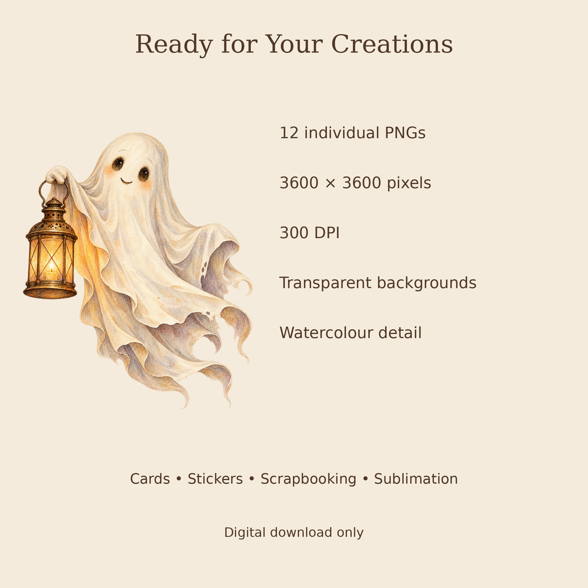 Vintage Halloween Watercolour PNG Clipart Pack, 12 Transparent Designs for Cards, Stickers, Scrapbooking and Sublimation