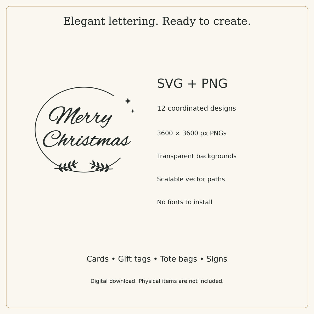 Merry Christmas SVG Pack – 12 Festive Lettering Designs with PNGs