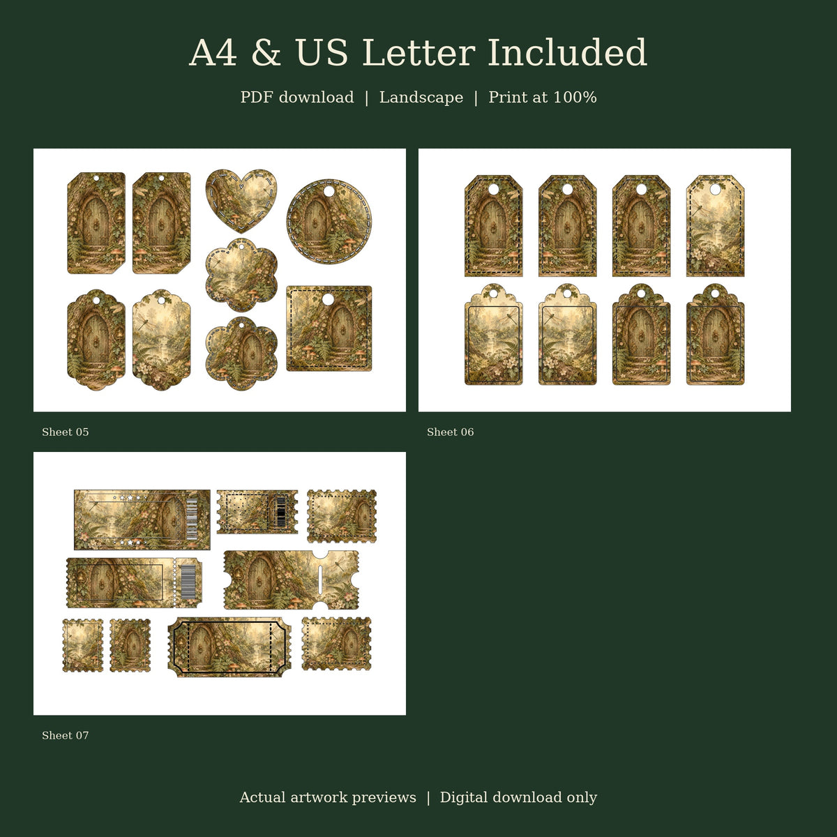 Enchanted Woodland Fairy Door - Printable Folio Kit, 12 Sheets, A4 & US Letter PDF