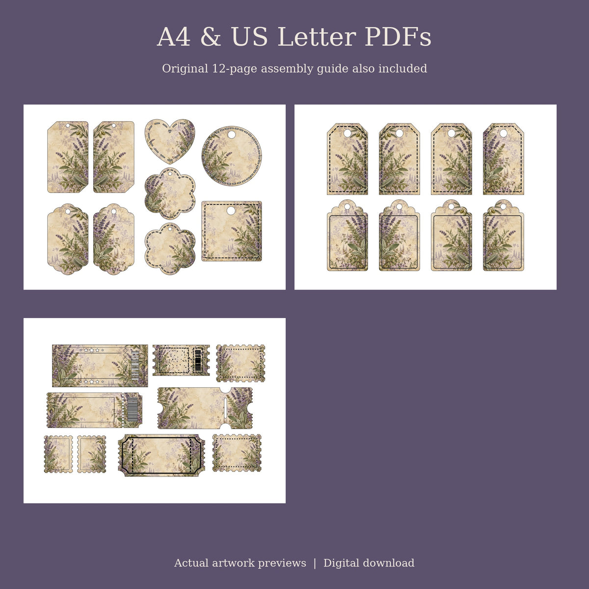 Provence Lavender & Herb - Printable Folio Kit, 12 Sheets, A4 & US Letter PDF