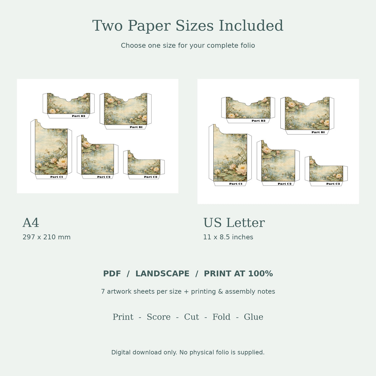 Dragonfly Pond & Waterlily - Printable Folio Kit, A4 & US Letter PDF