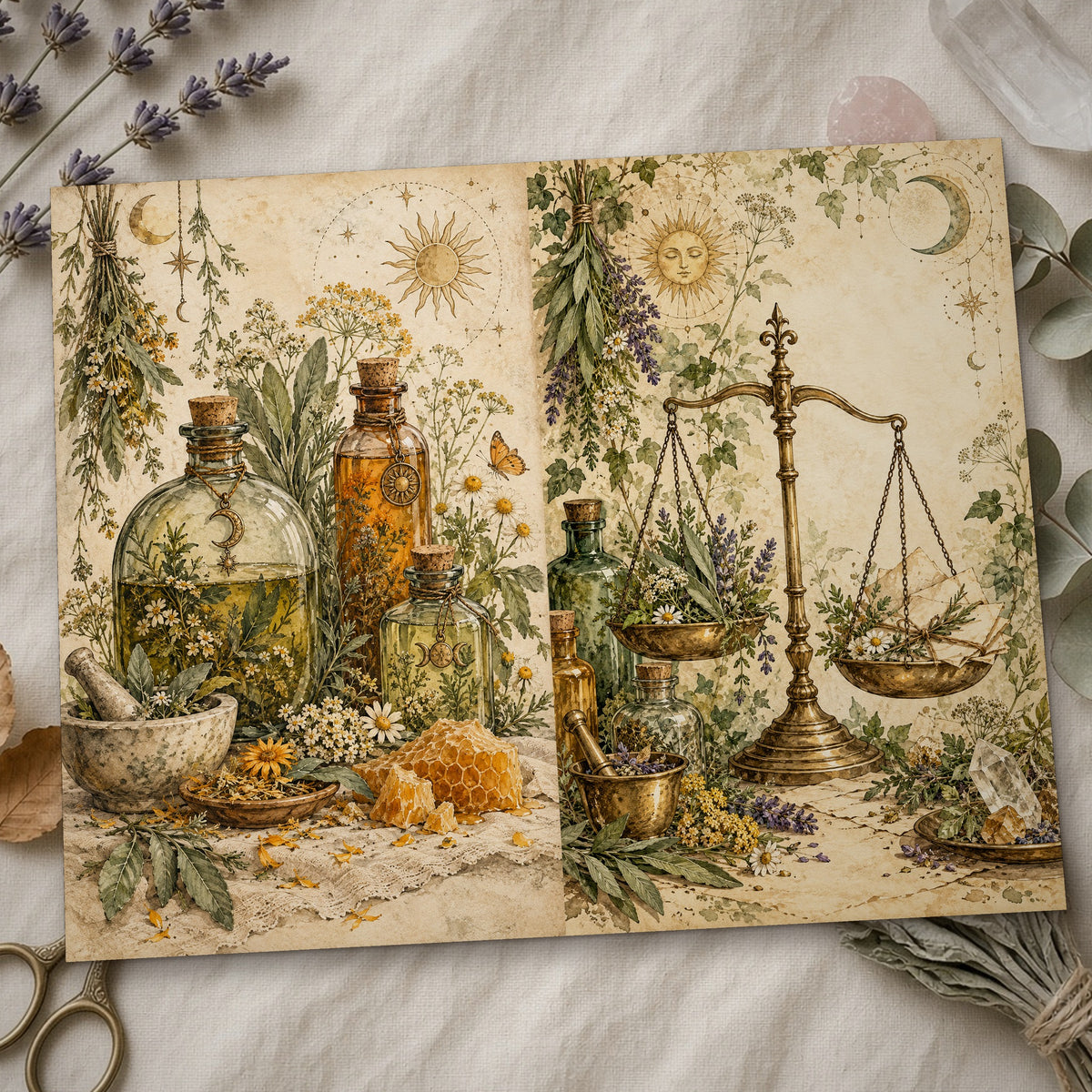 Close-up of the apothecary treasures Apothecary Herbal Witch junk journal page