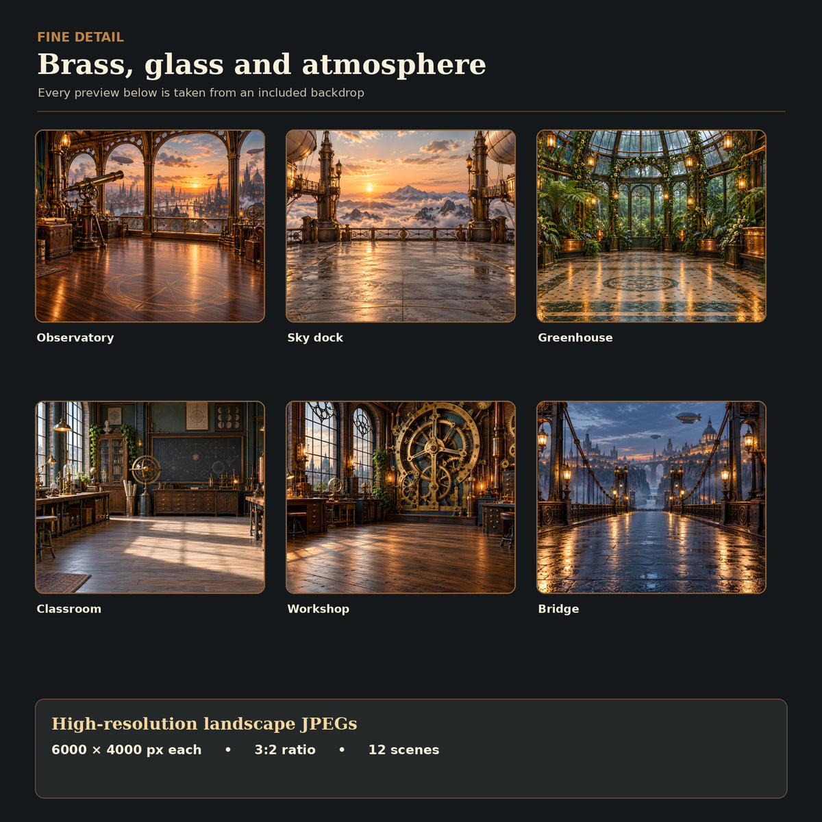 Details from the included high-resolution steampunk backdrops