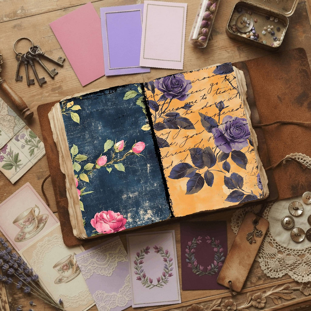 Rose printable junk journal paper, page preview 60