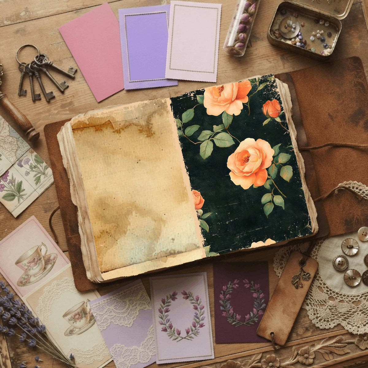 Rose printable junk journal paper, page preview 60