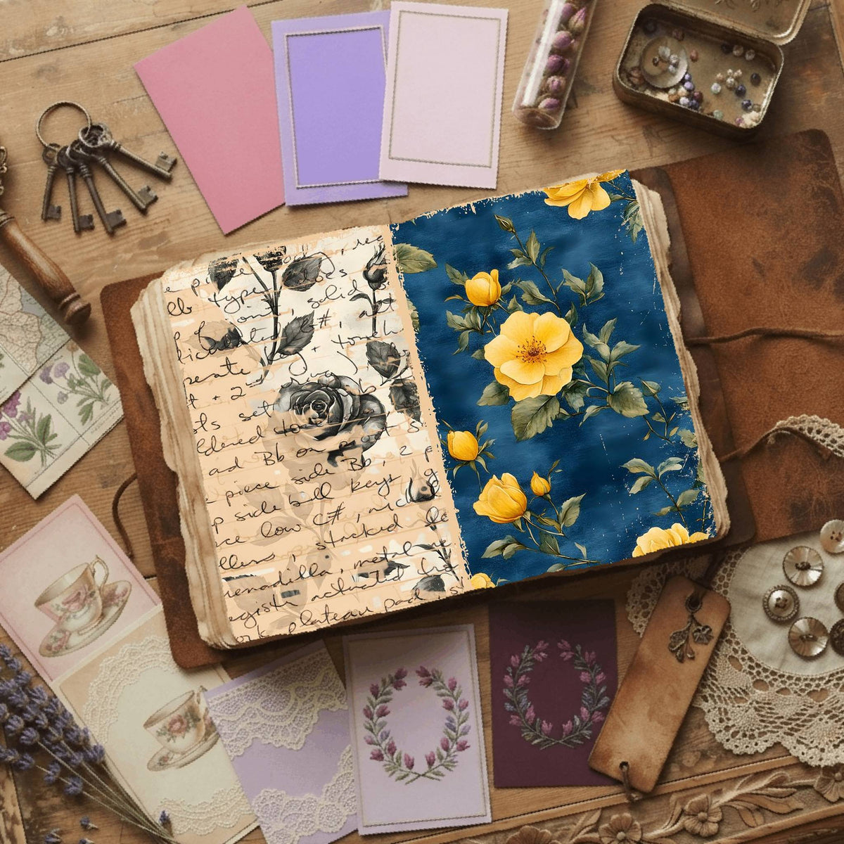 Rose printable junk journal paper, page preview 60