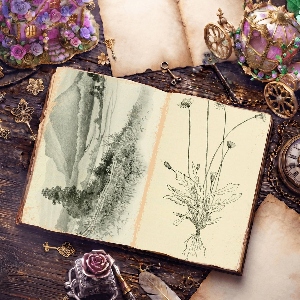 Botanical Sketches Digital Papers