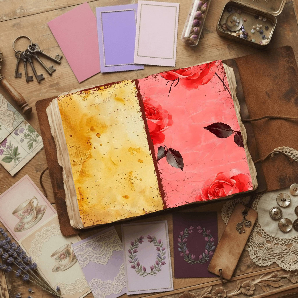 Rose printable junk journal paper, page preview 61