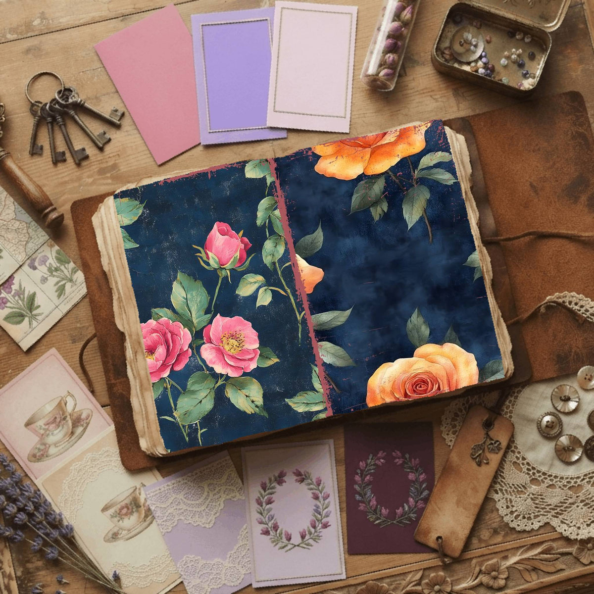 Rose printable junk journal paper, page preview 61