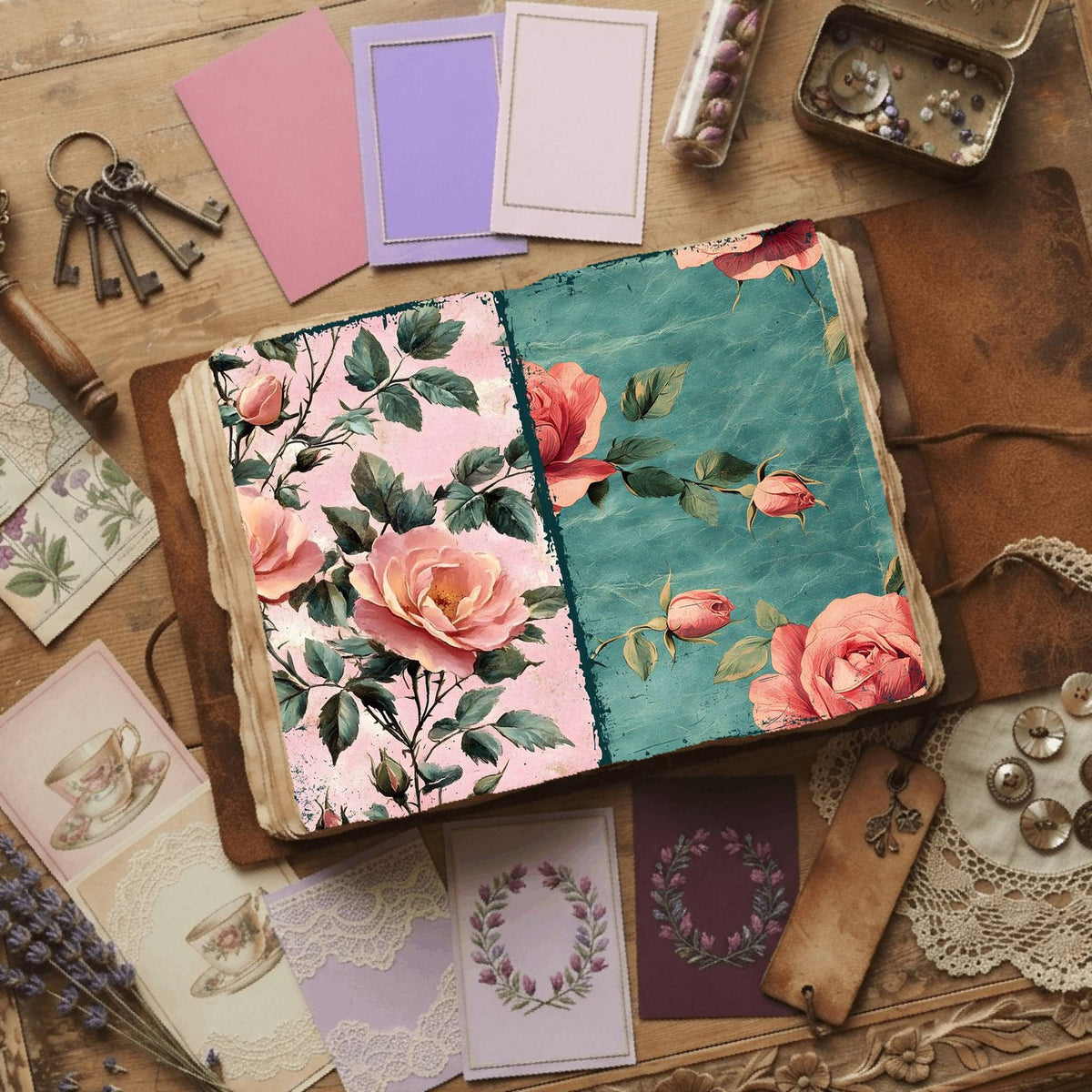 Rose printable junk journal paper, page preview 61