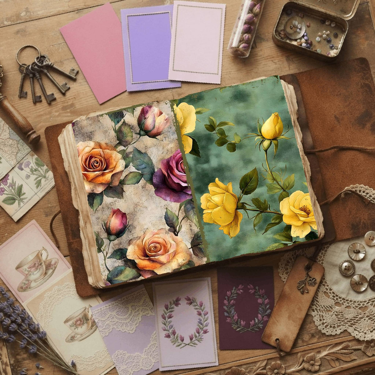 Rose printable junk journal paper, page preview 61
