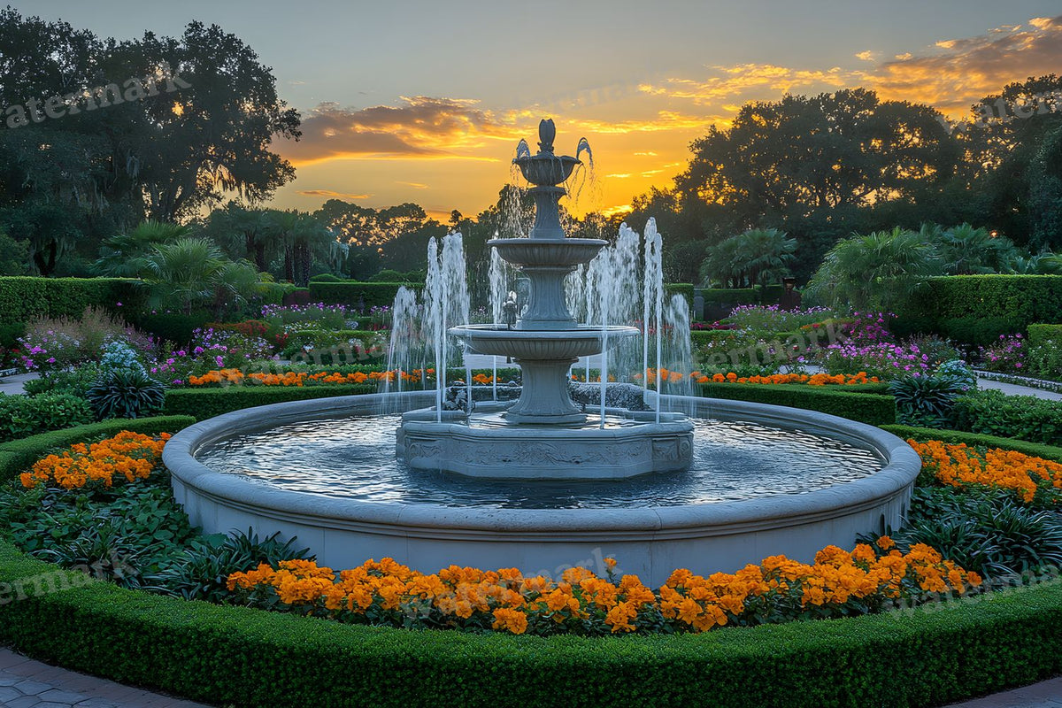 Baroque Fountain Garden digital photo backdrop for photo editing, preview 61