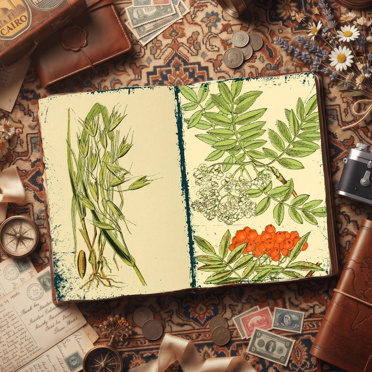Botanical printable junk journal paper, page preview 62
