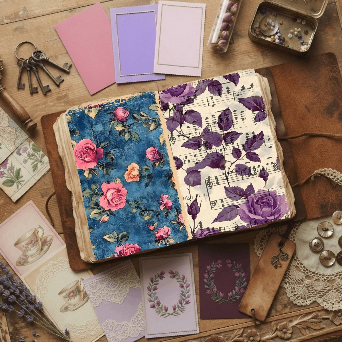 Rose printable junk journal paper, page preview 62