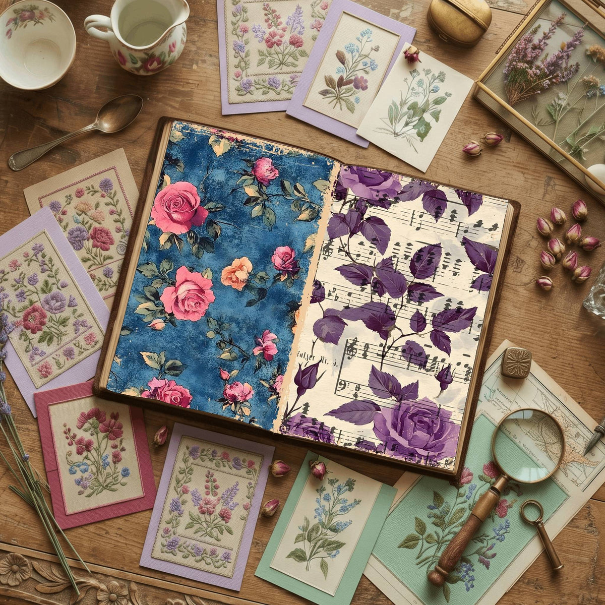 Rose printable junk journal paper, page preview 62