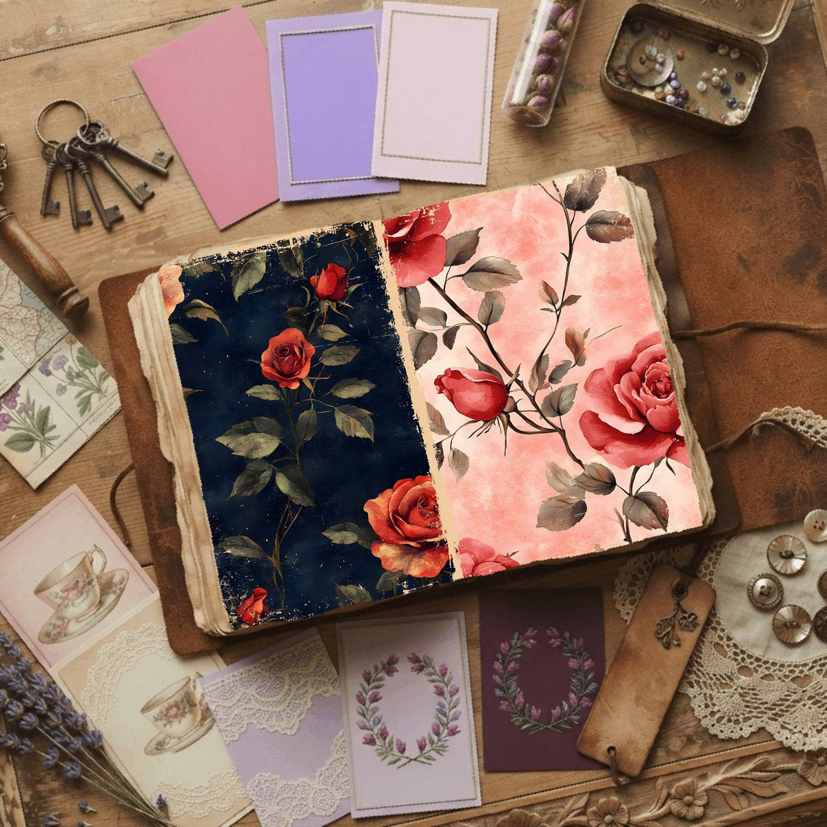Rose printable junk journal paper, page preview 62