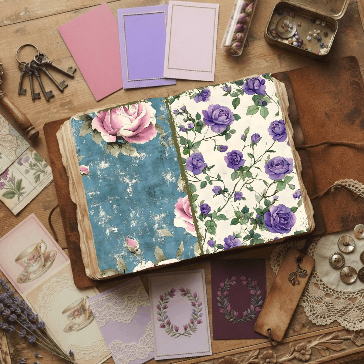 Rose printable junk journal paper, page preview 63