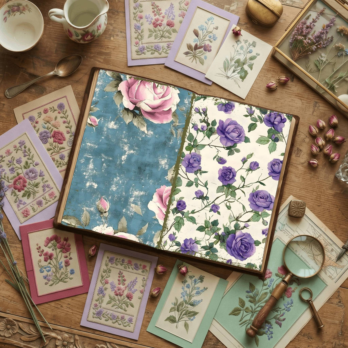 Rose printable junk journal paper, page preview 63