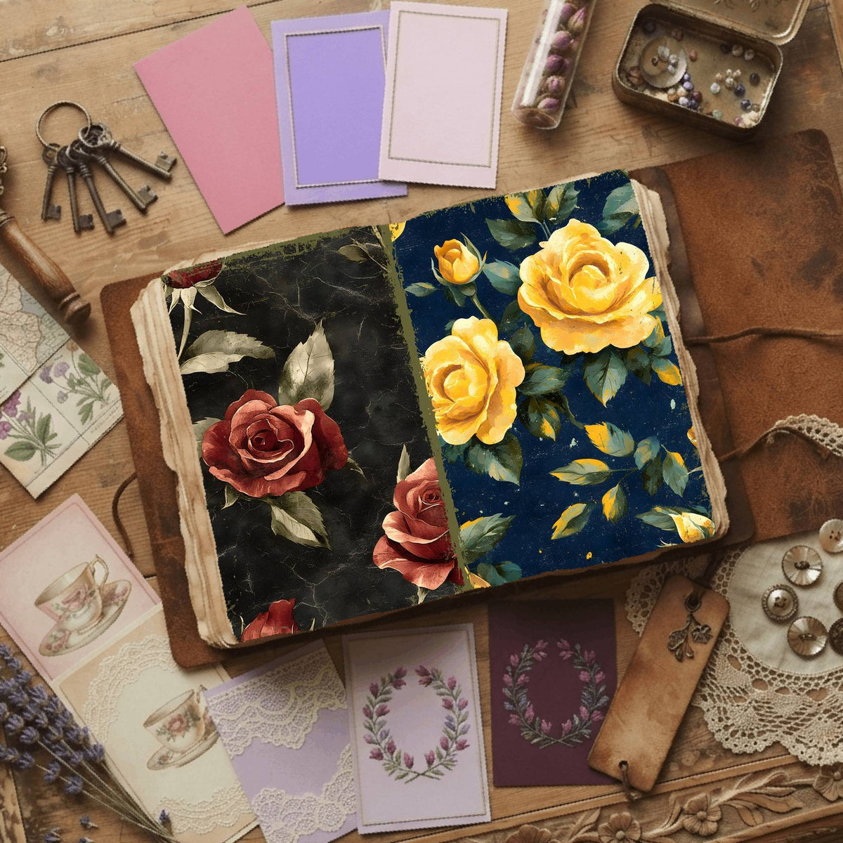 Rose printable junk journal paper, page preview 63