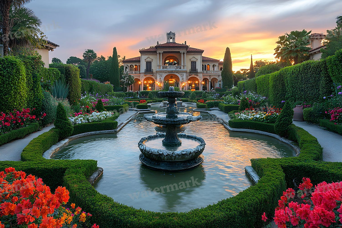 Baroque Fountain Garden digital photo backdrop for photo editing, preview 64