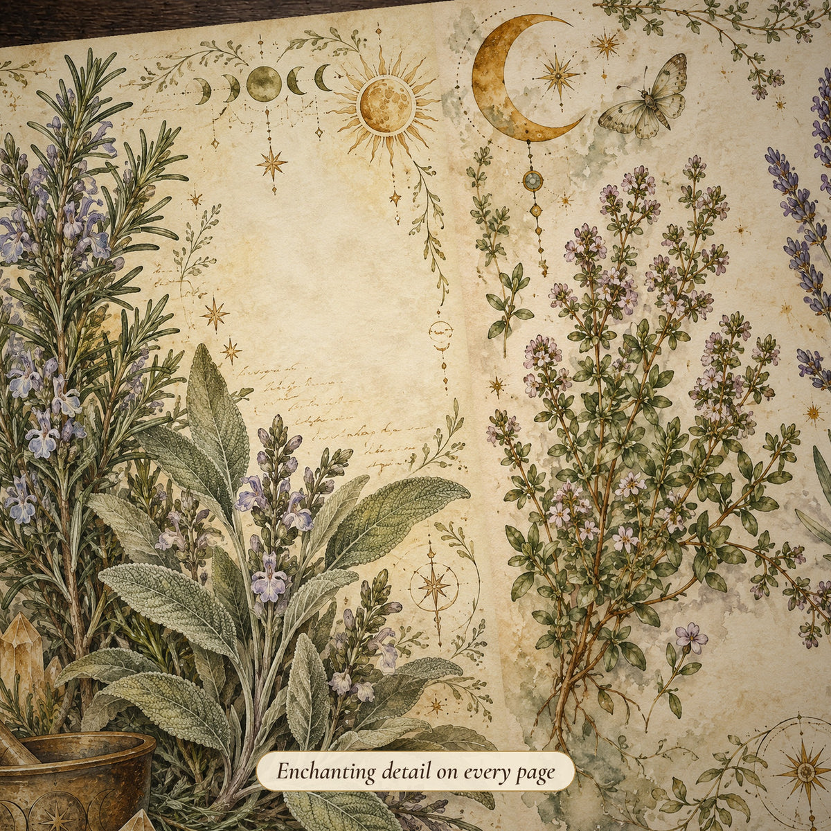 Detail of the botanical studies Apothecary Herbal Witch junk journal page