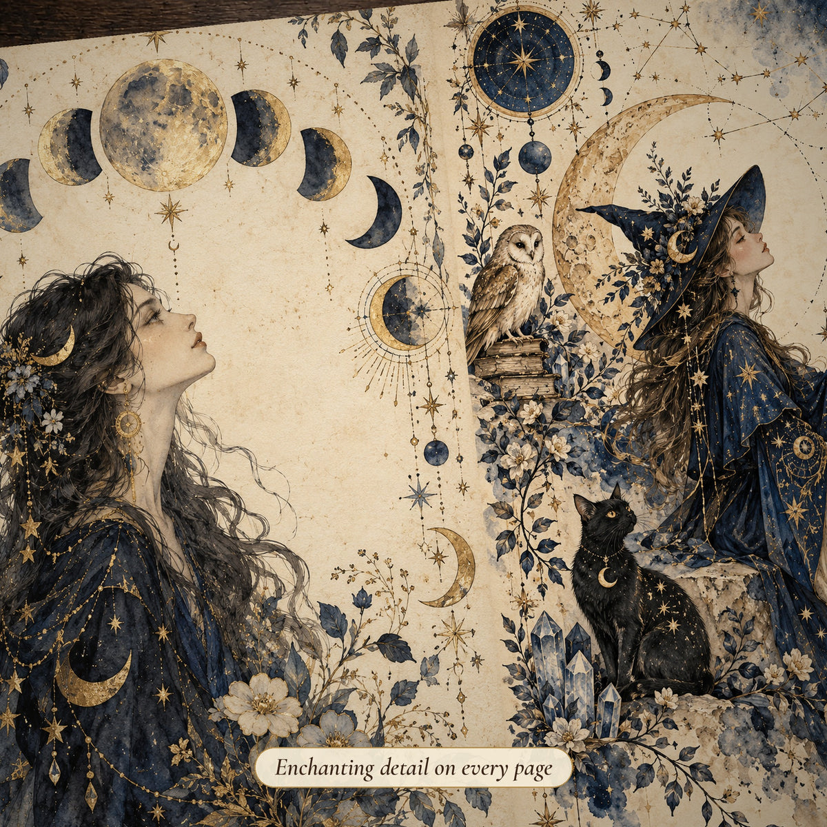 Detail of the lunar atlas Celestial Moon Witch junk journal page