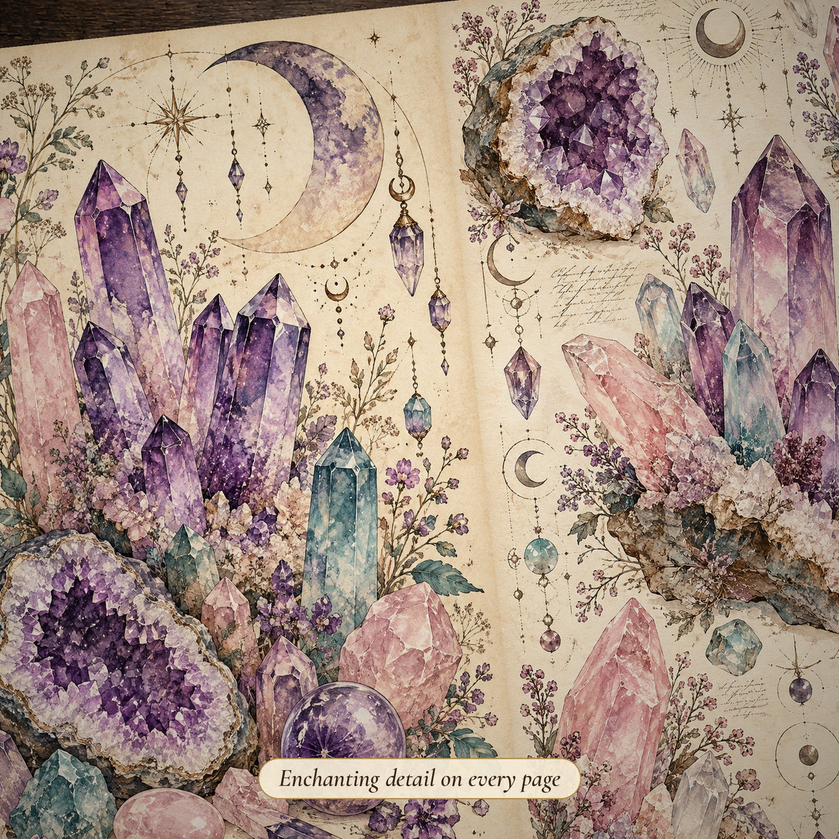 Detail of the mineral studies Crystal Grimoire Witch junk journal page