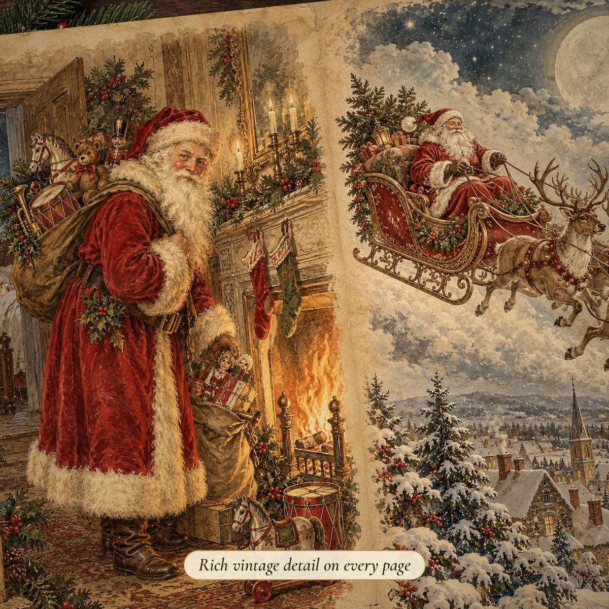 Detail of the Santa on Christmas Eve vintage junk journal page
