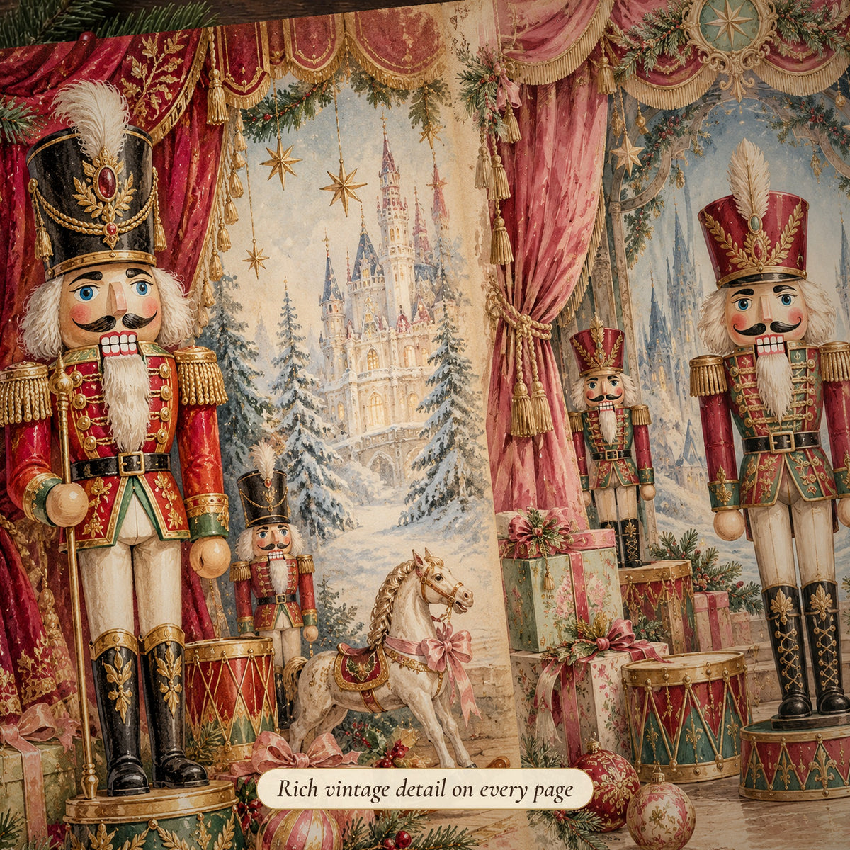 Detail of the toy soldiers Nutcracker Christmas junk journal page