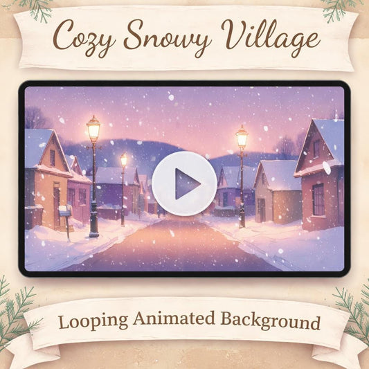 Snowy Winter Village Loop Animation | Cozy winter background, snow loop, animated background | Christmas ambience, video backdrop